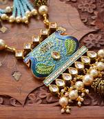 Designer Floral Peacock Meenakari Kundan Studed Onyx Stone Multilayer Necklace Set with Earrings