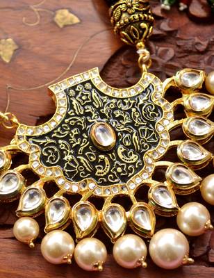 Designer Floral Peacock Meenakari Kundan Studed Onyx Stone Multilayer Necklace Set with Earrings 5