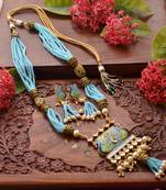 Designer Floral Peacock Meenakari Kundan Studed Onyx Stone Multilayer Necklace Set with Earrings