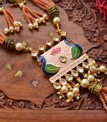 Designer Floral Peacock Meenakari Kundan Studed Onyx Stone Multilayer Necklace Set with Earrings
