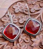 Designer Onyx Stone Silver Plated Oxidised Floral Studs Earrings