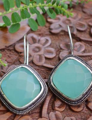 Designer Onyx Stone Silver Plated Oxidised Floral Dangler Earrings 1