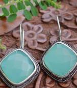 Designer Onyx Stone Silver Plated Oxidised Floral Dangler Earrings