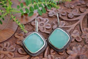 Designer Onyx Stone Silver Plated Oxidised Floral Dangler Earrings 3