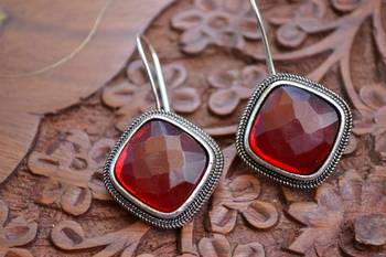 Designer Onyx Stone Silver Plated Oxidised Floral Dangler Earrings 1