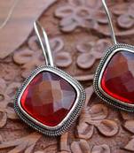 Designer Onyx Stone Silver Plated Oxidised Floral Dangler Earrings