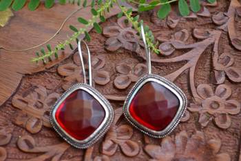 Designer Onyx Stone Silver Plated Oxidised Floral Dangler Earrings 2