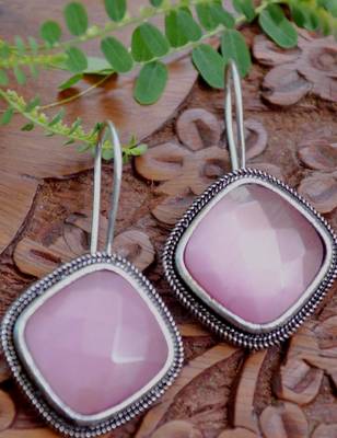 Designer Onyx Stone Silver Plated Oxidised Floral Dangler Earrings 1