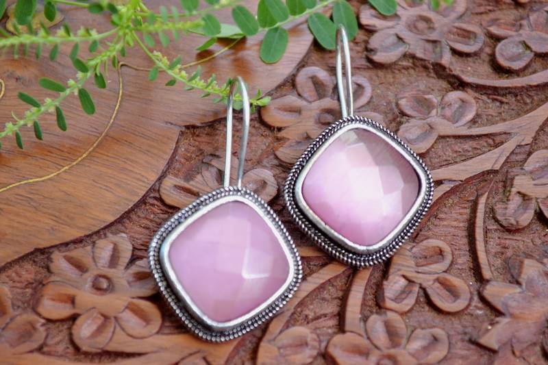 Designer Onyx Stone Silver Plated Oxidised Floral Dangler Earrings