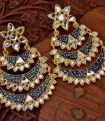 Designer Kudan Stone Floral Pearl Stone Meenakari Chandbali Chandelier Dangler Earrings