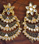 Designer Kudan Stone Floral Pearl Stone Meenakari Chandbali Chandelier Dangler Earrings