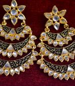 Designer Kudan Stone Floral Pearl Stone Meenakari Chandbali Chandelier Dangler Earrings