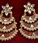 Designer Kudan Stone Floral Pearl Stone Meenakari Chandbali Chandelier Dangler Earrings