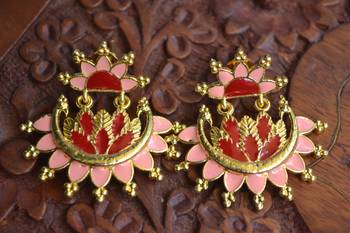 Designer Multicolour Meenakari Filled Peacock and Floral Motif Dangler Stud Earrings 1