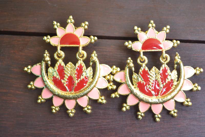 Designer Multicolour Meenakari Filled Peacock and Floral Motif Dangler Stud Earrings