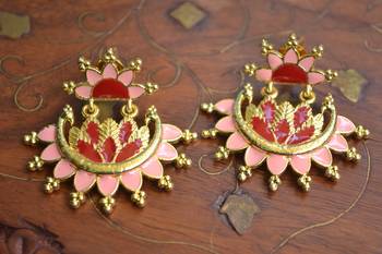 Designer Multicolour Meenakari Filled Peacock and Floral Motif Dangler Stud Earrings 3