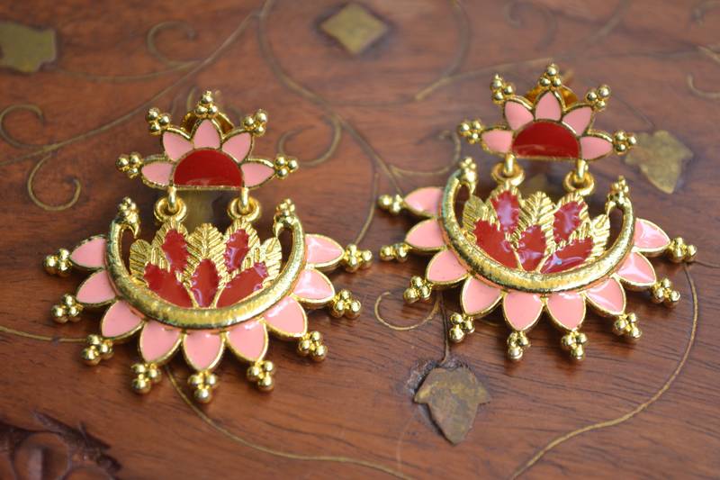 Designer Multicolour Meenakari Filled Peacock and Floral Motif Dangler Stud Earrings
