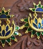 Designer Multicolour Meenakari Filled Peacock and Floral Motif Dangler Stud Earrings