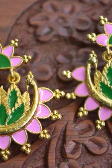 Designer Multicolour Meenakari Filled Peacock and Floral Motif Dangler Stud Earrings