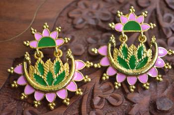 Designer Multicolour Meenakari Filled Peacock and Floral Motif Dangler Stud Earrings 1