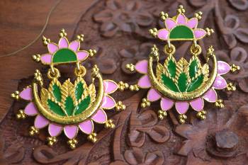 Designer Multicolour Meenakari Filled Peacock and Floral Motif Dangler Stud Earrings 2