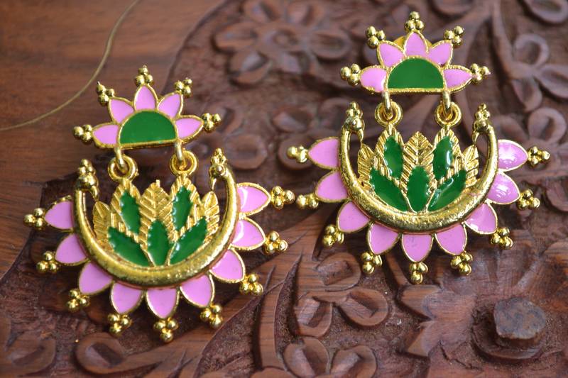 Designer Multicolour Meenakari Filled Peacock and Floral Motif Dangler Stud Earrings