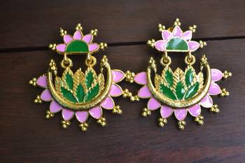 Designer Multicolour Meenakari Filled Peacock and Floral Motif Dangler Stud Earrings 3