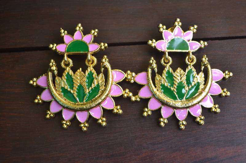 Designer Multicolour Meenakari Filled Peacock and Floral Motif Dangler Stud Earrings