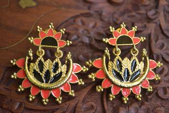 Designer Multicolour Meenakari Filled Peacock and Floral Motif Dangler Stud Earrings 1