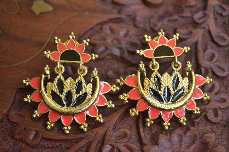 Designer Multicolour Meenakari Filled Peacock and Floral Motif Dangler Stud Earrings