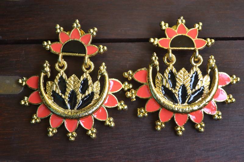 Designer Multicolour Meenakari Filled Peacock and Floral Motif Dangler Stud Earrings