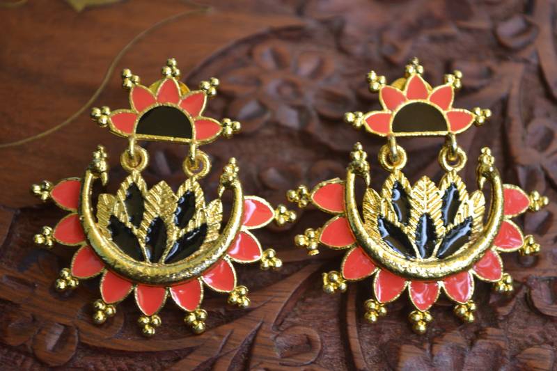 Designer Multicolour Meenakari Filled Peacock and Floral Motif Dangler Stud Earrings