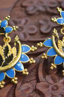 Designer Multicolour Meenakari Filled Peacock and Floral Motif Dangler Stud Earrings
