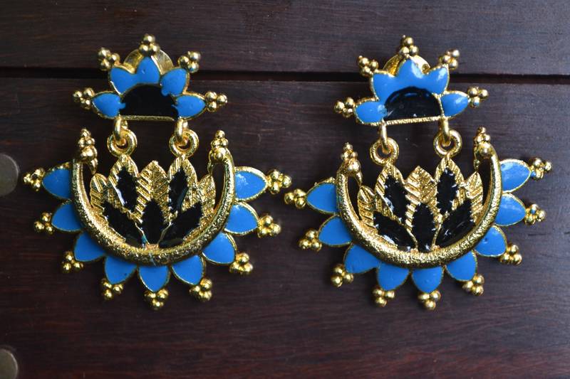 Designer Multicolour Meenakari Filled Peacock and Floral Motif Dangler Stud Earrings