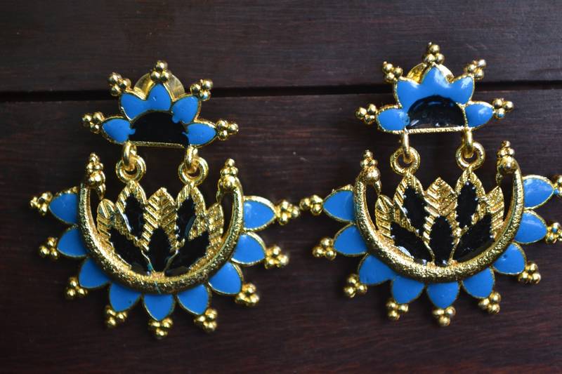 Designer Multicolour Meenakari Filled Peacock and Floral Motif Dangler Stud Earrings