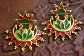 Designer Multicolour Meenakari Filled Peacock and Floral Motif Dangler Stud Earrings 1