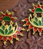 Designer Multicolour Meenakari Filled Peacock and Floral Motif Dangler Stud Earrings