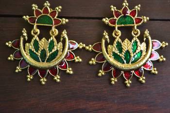 Designer Multicolour Meenakari Filled Peacock and Floral Motif Dangler Stud Earrings 2