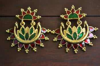 Designer Multicolour Meenakari Filled Peacock and Floral Motif Dangler Stud Earrings 3