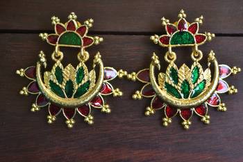 Designer Multicolour Meenakari Filled Peacock and Floral Motif Dangler Stud Earrings 4