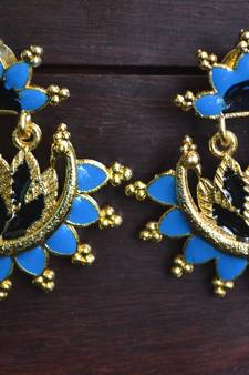 Designer Multicolour Meenakari Filled Peacock and Floral Motif Dangler Stud Earrings