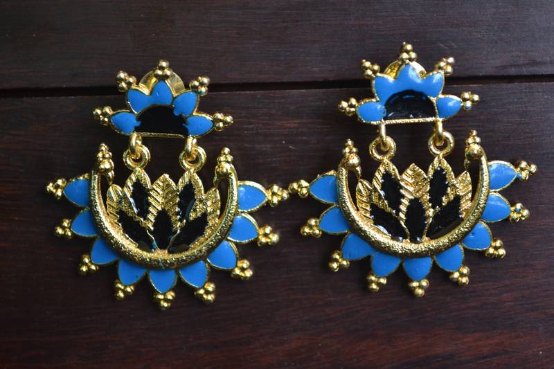 Designer Multicolour Meenakari Filled Peacock and Floral Motif Dangler Stud Earrings