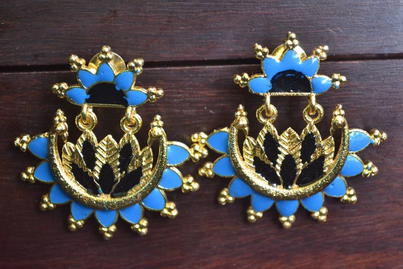 Designer Multicolour Meenakari Filled Peacock and Floral Motif Dangler Stud Earrings