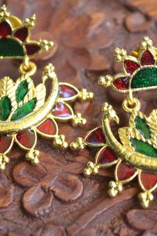Designer Multicolour Meenakari Filled Peacock and Floral Motif Dangler Stud Earrings