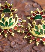 Designer Multicolour Meenakari Filled Peacock and Floral Motif Dangler Stud Earrings