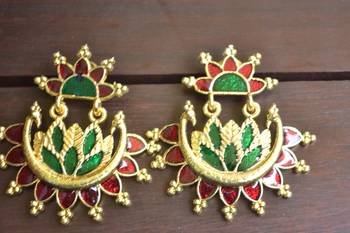 Designer Multicolour Meenakari Filled Peacock and Floral Motif Dangler Stud Earrings 2