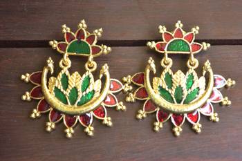 Designer Multicolour Meenakari Filled Peacock and Floral Motif Dangler Stud Earrings 3