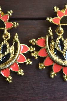 Designer Multicolour Meenakari Filled Peacock and Floral Motif Dangler Stud Earrings