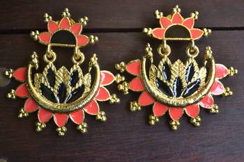 Designer Multicolour Meenakari Filled Peacock and Floral Motif Dangler Stud Earrings 1