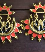 Designer Multicolour Meenakari Filled Peacock and Floral Motif Dangler Stud Earrings